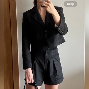 Something Navy Cropped Linen Black Women's Blazer